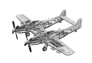 gray plane illustration, aircraft, military, military aircraft, North American F-82 Twin Mustang