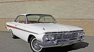 classic white coupe, Chevrolet, car, Oldtimer, Chevrolet Impala HD wallpaper