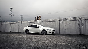 white coupe, car, BMW