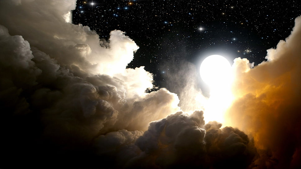 white cloud and moon, sky HD wallpaper