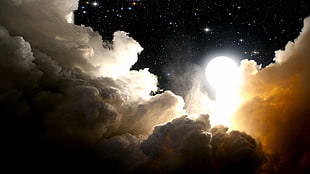 white cloud and moon, sky