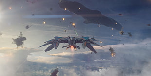 aircrafts fighting above the sky digital wallpaper, Guardians of the Galaxy, Milano (spacecraft), Dark Aster