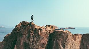 brown cliff, Mountains, Rock, Man HD wallpaper