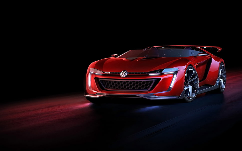 red and black Volkswagen sports car HD wallpaper