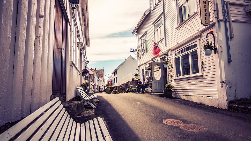 white and black concrete building, Norway, Risør HD wallpaper