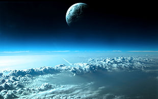 planet Earth, space, Earth, clouds, Moon