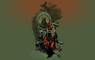 Hellboy illustration, Hellboy, comic art, Batman