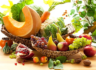 assorted fruits on baskets HD wallpaper