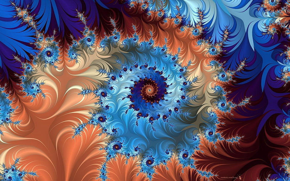 brown, blue, and beige floral textile HD wallpaper
