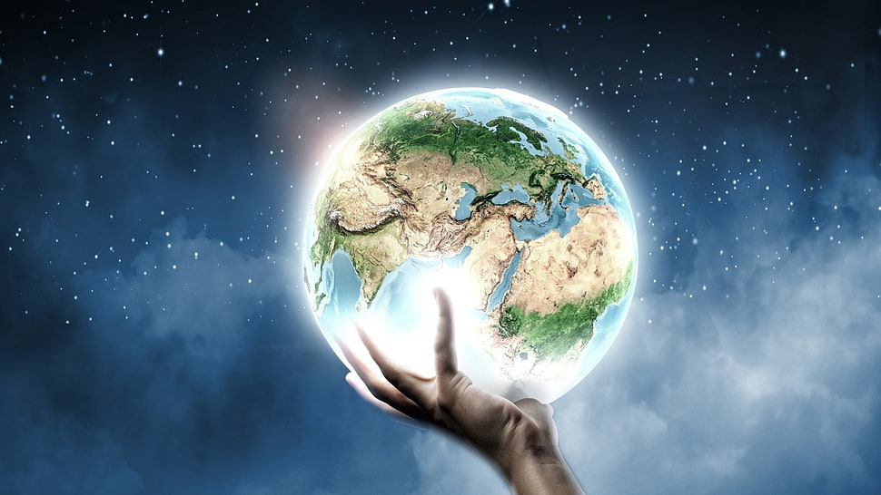planet earth, hands, world, God HD wallpaper