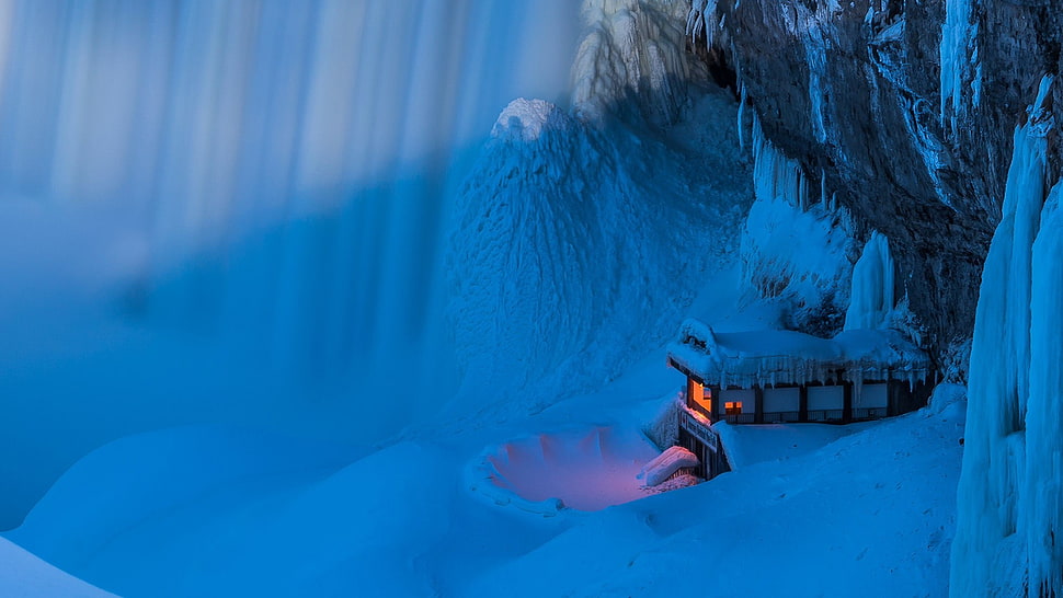 brown and white house, Niagara Falls, waterfall, cold, ice HD wallpaper