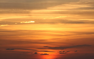 yellow cloudy sky, nature, sky, sunset, orange HD wallpaper
