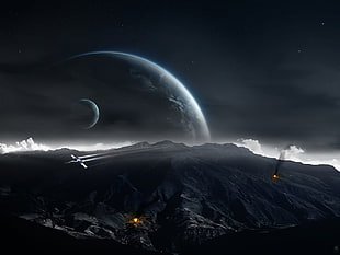 gray planet and moon, Star Wars, planet, Moon, battle