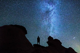 silhouette of man, Starry sky, Silhouette, Night