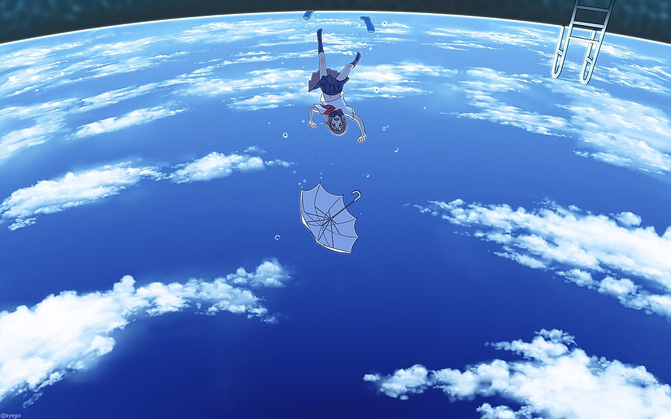 Sailor Moon character under white clouds digital wallpaper, umbrella, planet, Earth, school uniform HD wallpaper