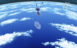 Sailor Moon character under white clouds digital wallpaper, umbrella, planet, Earth, school uniform