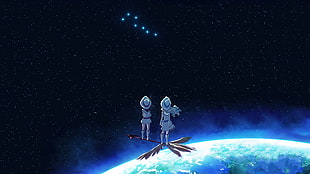 two female character watching big dipper constellation poster, Little Witch Academia, Kagari Akko