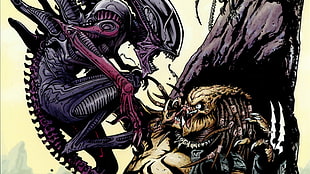 Predator vs Cynomorph digital wallpaper, comics, Alien (movie), Alien vs. Predator, Predator (movie)