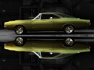 green muscle convertible coupe, Dodge, Dodge Charger, muscle cars, old car HD wallpaper