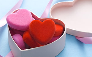 red and pink heart-shaped with box
