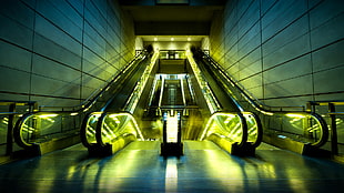 black escalators, lights, escalator
