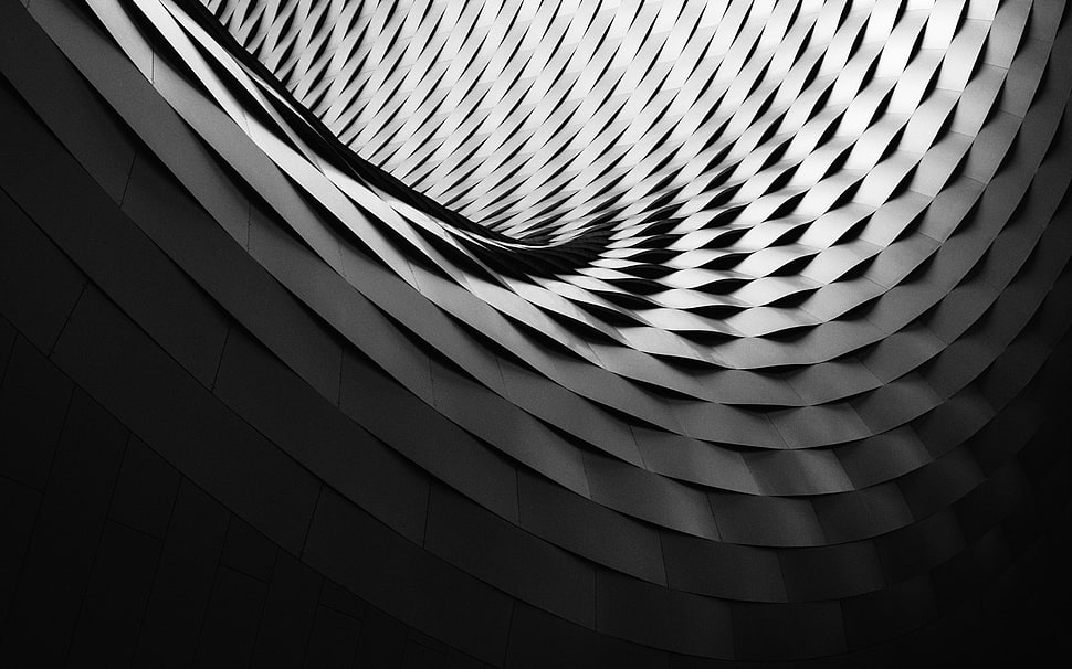 gray and black digital wallpaper, architecture, monochrome, lights, perspective HD wallpaper