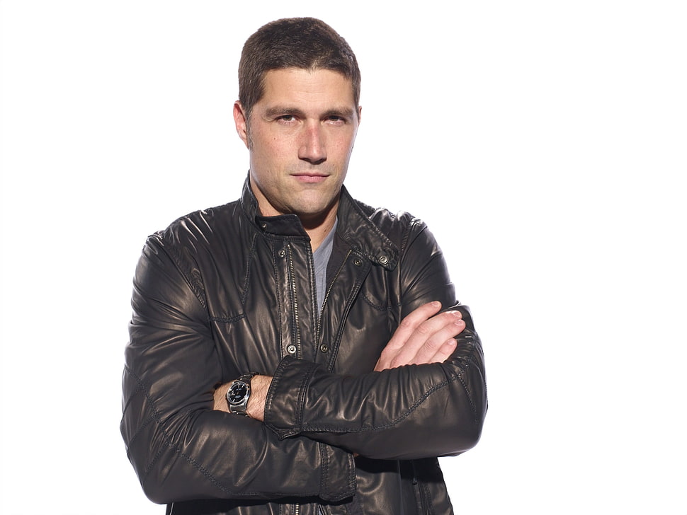 man in black leather jacket HD wallpaper