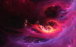 pink abstract painting, space, stars, colorful, digital art