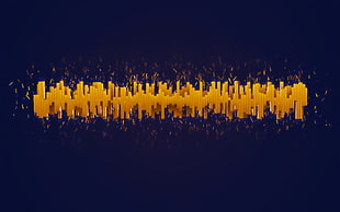 yellow geometric shapes wallpaper, digital art, blue background HD wallpaper