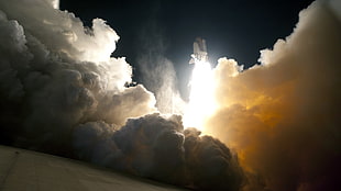 white clouds, space shuttle, NASA HD wallpaper