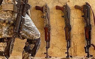 three gray shotguns, camouflage, AR-15, Type 56
