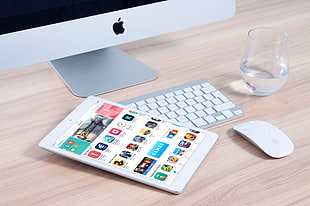 white Apple Magic mouse beside tablet computer