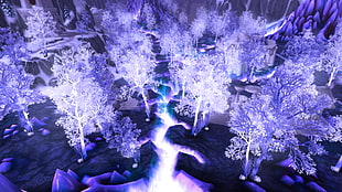 white leafed trees digital wallpaper, blue, World of Warcraft, Blizzard Entertainment, video games