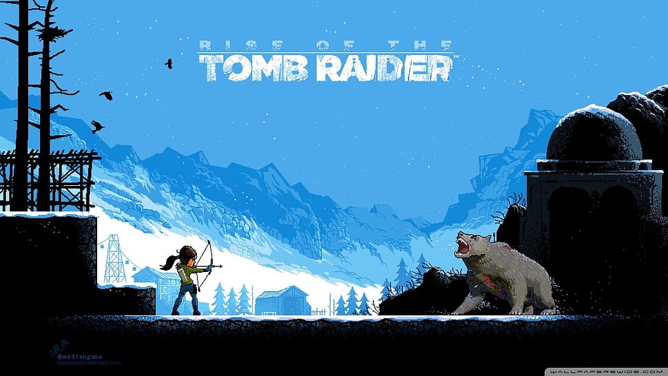 Rise of the Tomb Raider game wallpaper, Tomb Raider, Rise of the Tomb Raider, pixel art, video games HD wallpaper