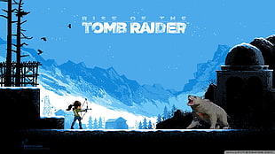 Rise of the Tomb Raider game wallpaper, Tomb Raider, Rise of the Tomb Raider, pixel art, video games