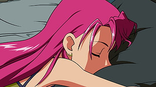 female anime character with pink hair