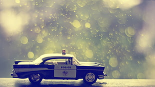 black and white Police car die-cast HD wallpaper