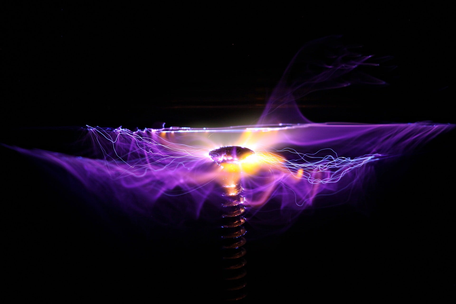 gray screw with purple electricity digital wallpaper, abstract