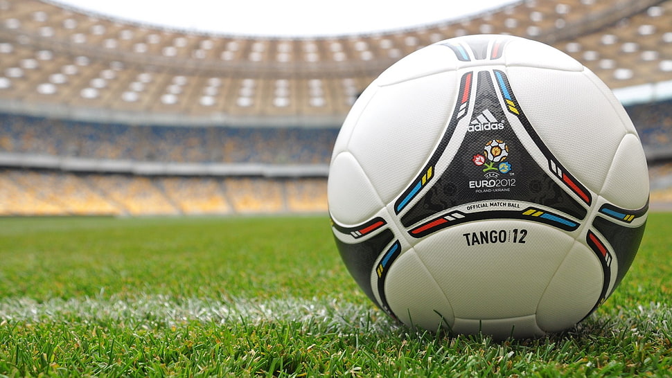 white, black, and red Adidas Tango 12 soccer ball, EURO 2012, Adidas, soccer, soccer pitches HD wallpaper