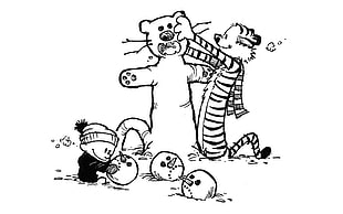 black and white sketch of man, Calvin and Hobbes, comics, simple background