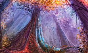 multicolored tree wallpaper, fantasy art, trees