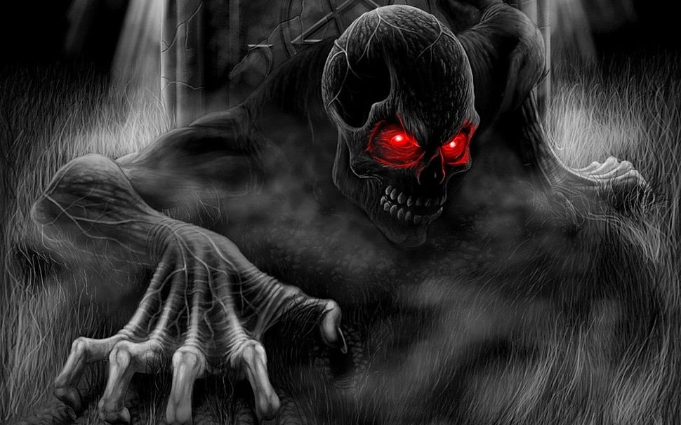 black and red skull print textile, skeleton HD wallpaper