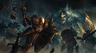 game application digital wallpaper, Diablo III, crusaders, artwork, skeleton