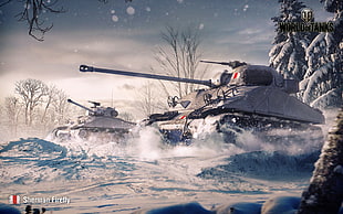 three gray tanks illustration, sherman firefly, wargaming, World of Tanks, tank HD wallpaper