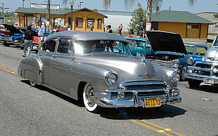 vintage silver car, car, Oldtimer, silver cars, vehicle