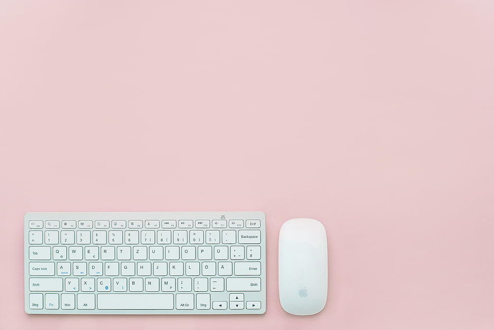 apple, desk, keyboard, clean HD wallpaper
