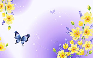 black and purple Swallowtail butterfly and yellow flowers wallpaper HD wallpaper