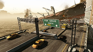 green For Drive North signage, Crysis 2, Crysis, destruction, bridge