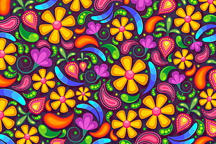 multicolored flower illustratin, Flowers, Art, Colorful HD wallpaper