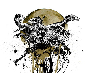 dinosaurs illustration, skull, dinosaurs, skeleton, Moon